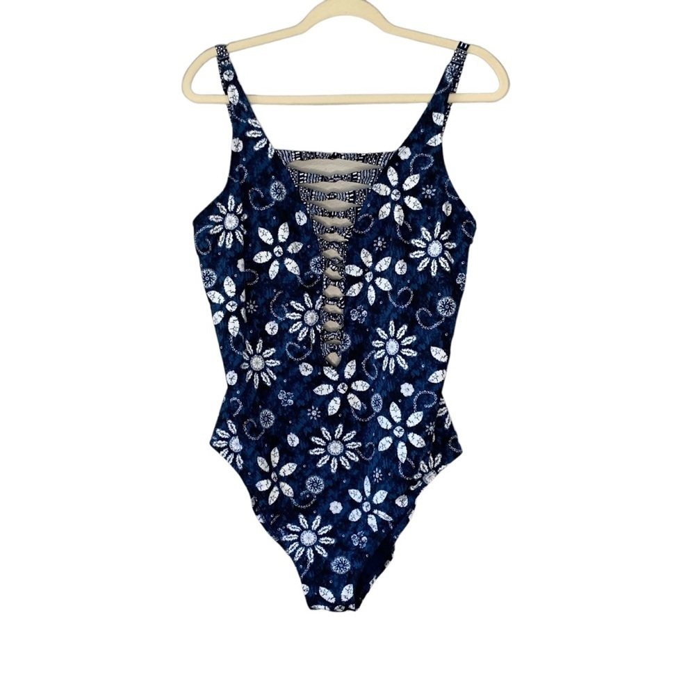 Bleu Rod Beattie Navy and White Floral One Piece Swimsuit